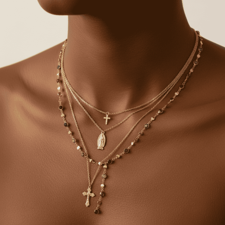 Rainbow Rosary Cross Necklace